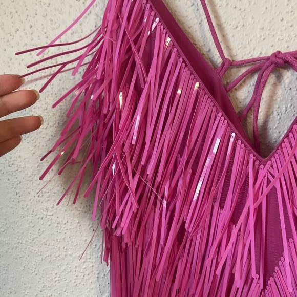 ASOS Design Cami Mini Dress with Embellished Tassels in Pink and Silver Size 0 - Picture 14 of 14